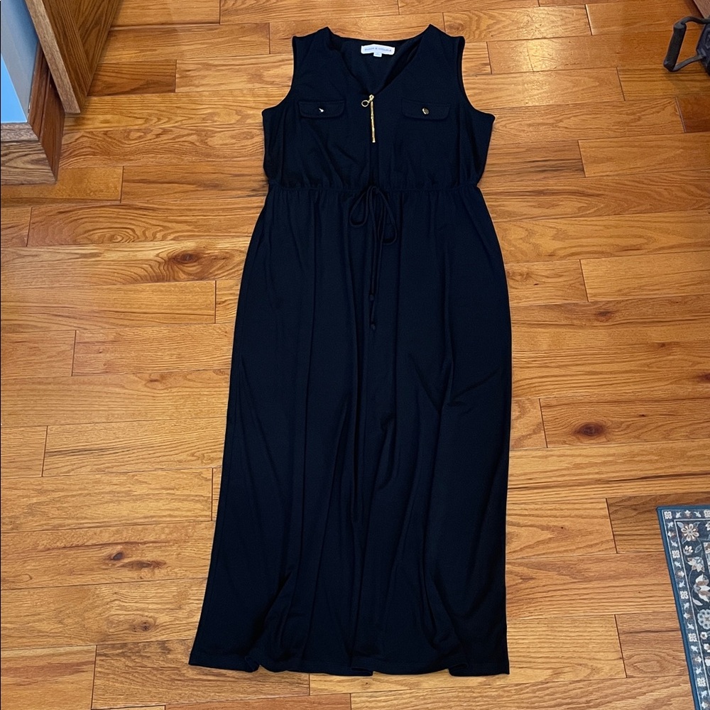 #33 Emma & Michele Black Maxi Dress with Gold Zipper Sz xl  LN